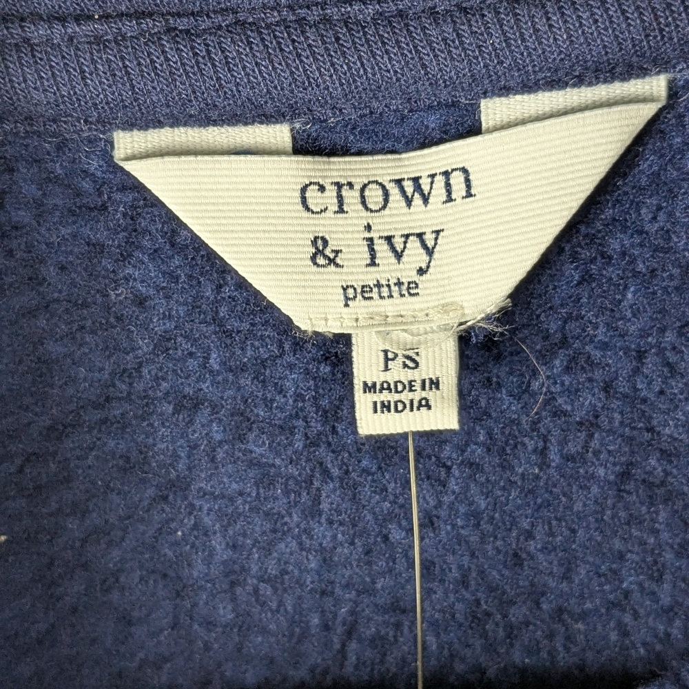 NWT Crown & Ivy Navy Blue Peplum PS Long Sleeve Sweatshirt Turtleneck - Picture 6 of 8